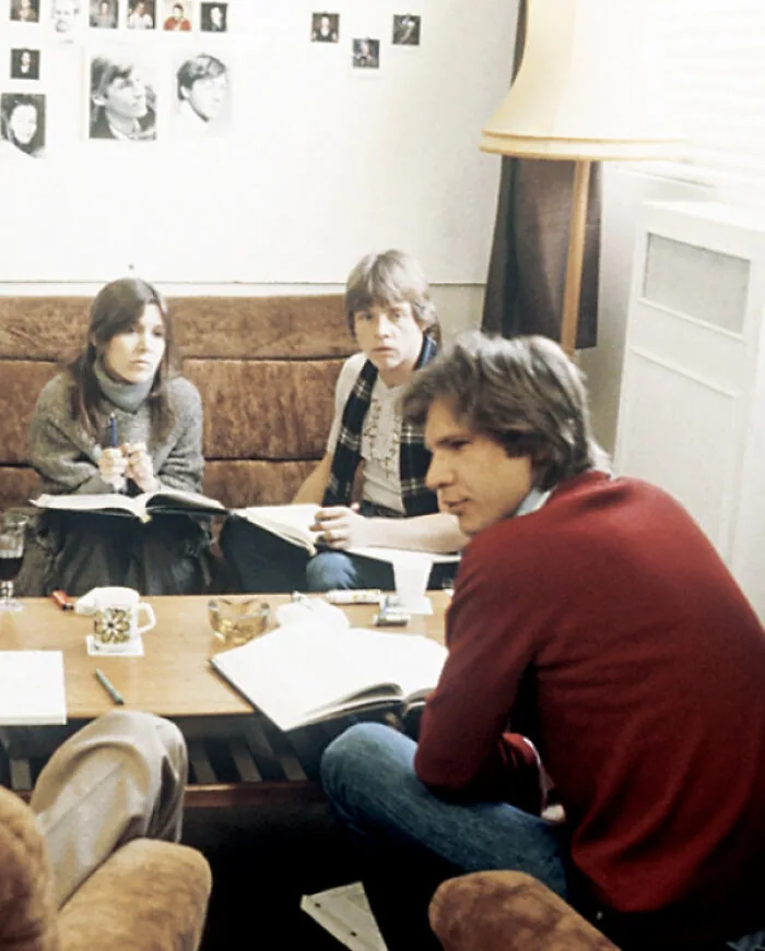 Carrie Fisher, Mark Hamill And Harrison Ford Reading Through The Script For \
