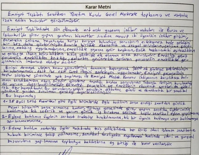 emniyet sendikası iş bırakma kararı